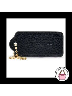 2.25" COACH NEW YORK Black Pebbled Leather Brass Fob Bag Charm Keychain Hang Tag